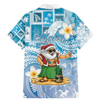 Hawaii Mele Kalikimaka Family Matching Tank Maxi Dress and Hawaiian Shirt Hula Santa Retro Style Blue LT05 - Polynesian Pride