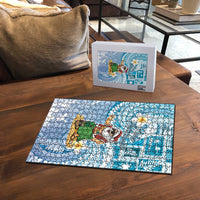 Hawaii Mele Kalikimaka Puzzle Hula Santa Retro Style Blue - Polynesian Pride