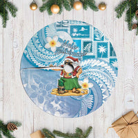 Hawaii Mele Kalikimaka Tree Skirt Hula Santa Retro Style Blue LT05 Casual Blue - Polynesian Pride
