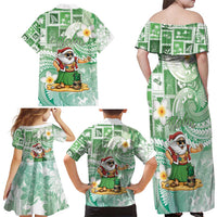 Hawaii Mele Kalikimaka Family Matching Off Shoulder Maxi Dress and Hawaiian Shirt Hula Santa Retro Style Green LT05 - Polynesian Pride