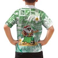 Hawaii Mele Kalikimaka Family Matching Off Shoulder Short Dress and Hawaiian Shirt Hula Santa Retro Style Green LT05 - Polynesian Pride