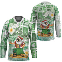 Hawaii Mele Kalikimaka Hockey Jersey Hula Santa Retro Style Green - Polynesian Pride