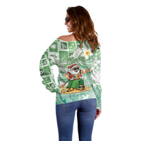 Hawaii Mele Kalikimaka Off Shoulder Sweater Hula Santa Retro Style Green LT05 - Polynesian Pride