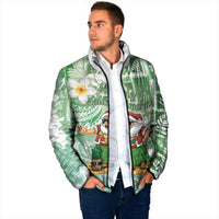 Hawaii Mele Kalikimaka Padded Jacket Hula Santa Retro Style Green - Polynesian Pride