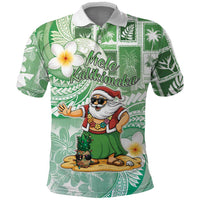 Hawaii Mele Kalikimaka Polo Shirt Hula Santa Retro Style Green - Polynesian Pride