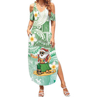 Hawaii Mele Kalikimaka Summer Maxi Dress Hula Santa Retro Style Green - Polynesian Pride