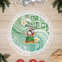 Hawaii Mele Kalikimaka Tree Skirt Hula Santa Retro Style Green LT05 Fringed Green - Polynesian Pride
