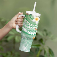 Hawaii Mele Kalikimaka Tumbler With Handle Hula Santa Retro Style Green - Polynesian Pride