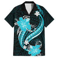 Aqua Polynesian Pattern With Tropical Flowers Family Matching Off Shoulder Long Sleeve Dress and Hawaiian Shirt LT05 Dad's Shirt - Short Sleeve Aqua - Polynesian Pride