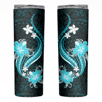 Aqua Polynesian Pattern With Tropical Flowers Skinny Tumbler