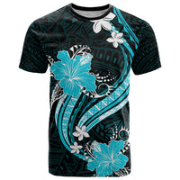 Aqua Polynesian Pattern With Tropical Flowers T Shirt LT05 Aqua - Polynesian Pride