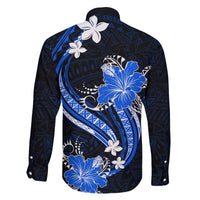 Blue Polynesian Pattern With Tropical Flowers Family Matching Short Sleeve Bodycon Dress and Hawaiian Shirt LT05 - Polynesian Pride