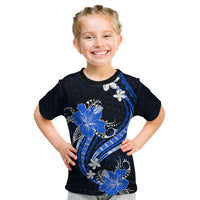 Blue Polynesian Pattern With Tropical Flowers Kid T Shirt LT05 Blue - Polynesian Pride