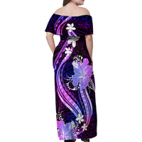 Galaxy Polynesian Pattern With Tropical Flowers Family Matching Off Shoulder Maxi Dress and Hawaiian Shirt LT05 - Polynesian Pride