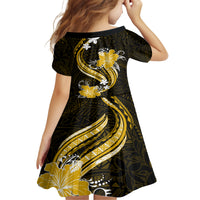 Gold Polynesian Pattern With Tropical Flowers Family Matching Long Sleeve Bodycon Dress and Hawaiian Shirt LT05 - Polynesian Pride