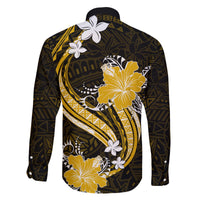 Gold Polynesian Pattern With Tropical Flowers Family Matching Tank Maxi Dress and Hawaiian Shirt LT05 - Polynesian Pride