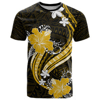 Gold Polynesian Pattern With Tropical Flowers T Shirt LT05 Gold - Polynesian Pride