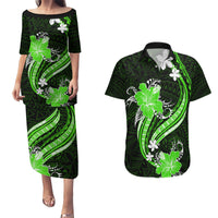Green Polynesian Pattern With Tropical Flowers Couples Matching Puletasi Dress and Hawaiian Shirt LT05 Green - Polynesian Pride