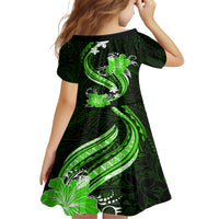 Green Polynesian Pattern With Tropical Flowers Kid Short Sleeve Dress LT05 - Polynesian Pride
