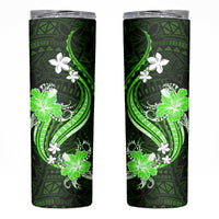 Green Polynesian Pattern With Tropical Flowers Skinny Tumbler