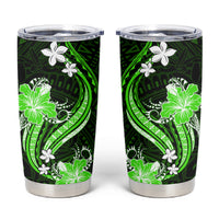 Green Polynesian Pattern With Tropical Flowers Tumbler Cup