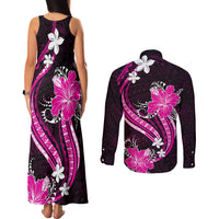 Pink Polynesian Pattern With Tropical Flowers Couples Matching Tank Maxi Dress and Long Sleeve Button Shirt LT05 - Polynesian Pride
