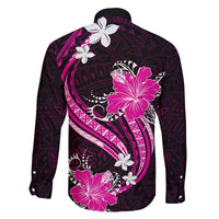 Pink Polynesian Pattern With Tropical Flowers Family Matching Off Shoulder Long Sleeve Dress and Hawaiian Shirt LT05 - Polynesian Pride