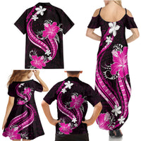 Pink Polynesian Pattern With Tropical Flowers Family Matching Summer Maxi Dress and Hawaiian Shirt LT05 - Polynesian Pride