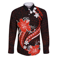 Red Polynesian Pattern With Tropical Flowers Family Matching Long Sleeve Bodycon Dress and Hawaiian Shirt LT05 Dad's Shirt - Long Sleeve Red - Polynesian Pride