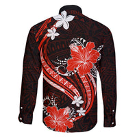 Red Polynesian Pattern With Tropical Flowers Family Matching Long Sleeve Bodycon Dress and Hawaiian Shirt LT05 - Polynesian Pride