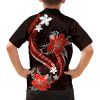 Red Polynesian Pattern With Tropical Flowers Family Matching Off Shoulder Long Sleeve Dress and Hawaiian Shirt LT05 - Polynesian Pride