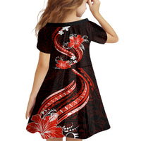 Red Polynesian Pattern With Tropical Flowers Family Matching Short Sleeve Bodycon Dress and Hawaiian Shirt LT05 - Polynesian Pride