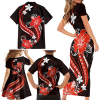 Red Polynesian Pattern With Tropical Flowers Family Matching Short Sleeve Bodycon Dress and Hawaiian Shirt LT05 - Polynesian Pride