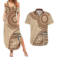 Samoa Siapo Pattern Simple Style Couples Matching Summer Maxi Dress and Hawaiian Shirt LT05 Brown - Polynesian Pride
