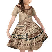 Samoa Siapo Pattern Simple Style Family Matching Mermaid Dress and Hawaiian Shirt LT05 Daughter's Dress Brown - Polynesian Pride