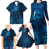 New Zealand Matariki Family Matching Long Sleeve Bodycon Dress and Hawaiian Shirt - Maori New Year LT05 - Polynesian Pride