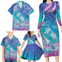 Polynesia Sea Turtle Couple Family Matching Long Sleeve Bodycon Dress and Hawaiian Shirt Love Is Life LT05 - Polynesian Pride