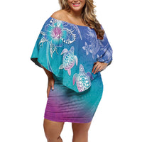 Polynesia Sea Turtle Couple Family Matching Off Shoulder Short Dress and Hawaiian Shirt Love Is Life