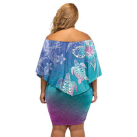 Polynesia Sea Turtle Couple Family Matching Off Shoulder Short Dress and Hawaiian Shirt Love Is Life