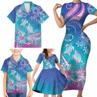 Polynesia Sea Turtle Couple Family Matching Short Sleeve Bodycon Dress and Hawaiian Shirt Love Is Life LT05 - Polynesian Pride
