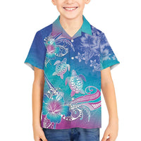 Polynesia Sea Turtle Couple Family Matching Tank Maxi Dress and Hawaiian Shirt Love Is Life LT05 Son's Shirt Blue - Polynesian Pride