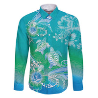 Polynesia Sea Turtle Couple Family Matching Off The Shoulder Long Sleeve Dress and Hawaiian Shirt I Am Turtley In Love With You LT05 - Polynesian Pride