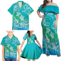 Polynesia Sea Turtle Couple Family Matching Off Shoulder Maxi Dress and Hawaiian Shirt I Am Turtley In Love With You LT05 - Polynesian Pride