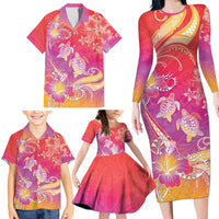 Polynesia Sea Turtle Couple Family Matching Long Sleeve Bodycon Dress and Hawaiian Shirt One Soul One Love LT05 - Polynesian Pride