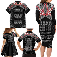 New Zealand Aotearoa Family Matching Long Sleeve Bodycon Dress and Hawaiian Shirt Traditional Kapa Haka LT05 - Polynesian Pride