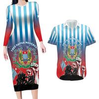 Personalised Free West Papua Couples Matching Long Sleeve Bodycon Dress and Hawaiian Shirt One People One Soul Unique Style LT05 Blue - Polynesian Pride