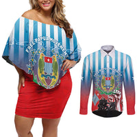 Personalised Free West Papua Couples Matching Off Shoulder Short Dress and Long Sleeve Button Shirt One People One Soul Unique Style - Polynesian Pride