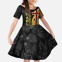 Hawaii Maoli Spirit Family Matching Off Shoulder Maxi Dress and Hawaiian Shirt Kakau Pattern With Flower Lei LT05 Daughter's Dress Black - Polynesian Pride