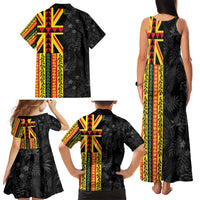 Hawaii Maoli Spirit Family Matching Tank Maxi Dress and Hawaiian Shirt Kakau Pattern With Flower Lei LT05 - Polynesian Pride