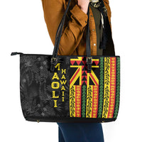 Hawaii Maoli Spirit Leather Tote Bag Kakau Pattern With Flower Lei - Polynesian Pride